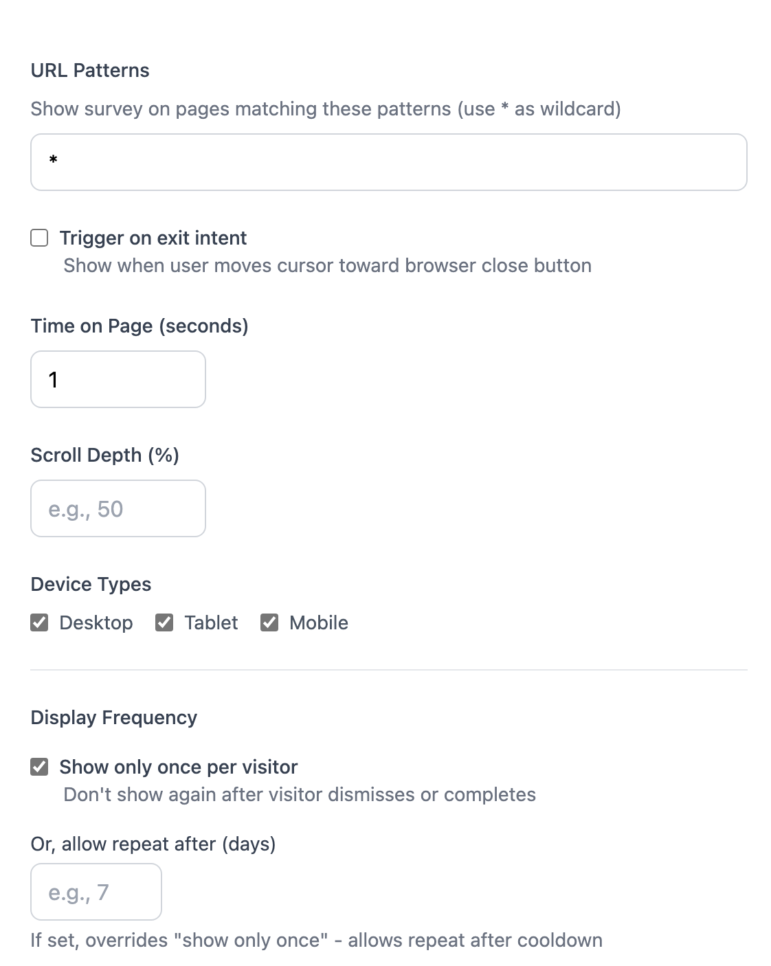 Popsee targeting options